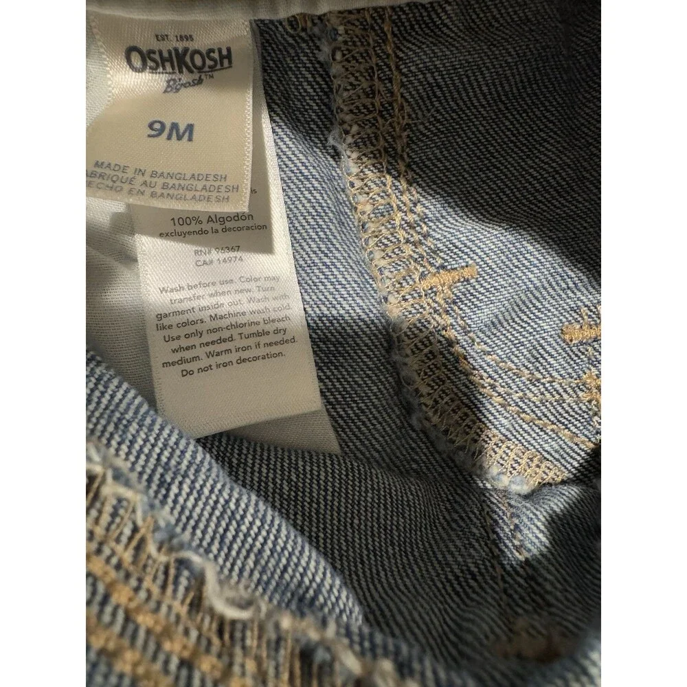Y2K OshKosh B'gosh Vestbak Baby Girls 9M Blue Denim Overalls Floral Trim Spring